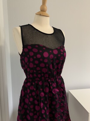 Forever 21 Size Small Black Pink Polka Dot Dress Mesh Neckline A | eBay