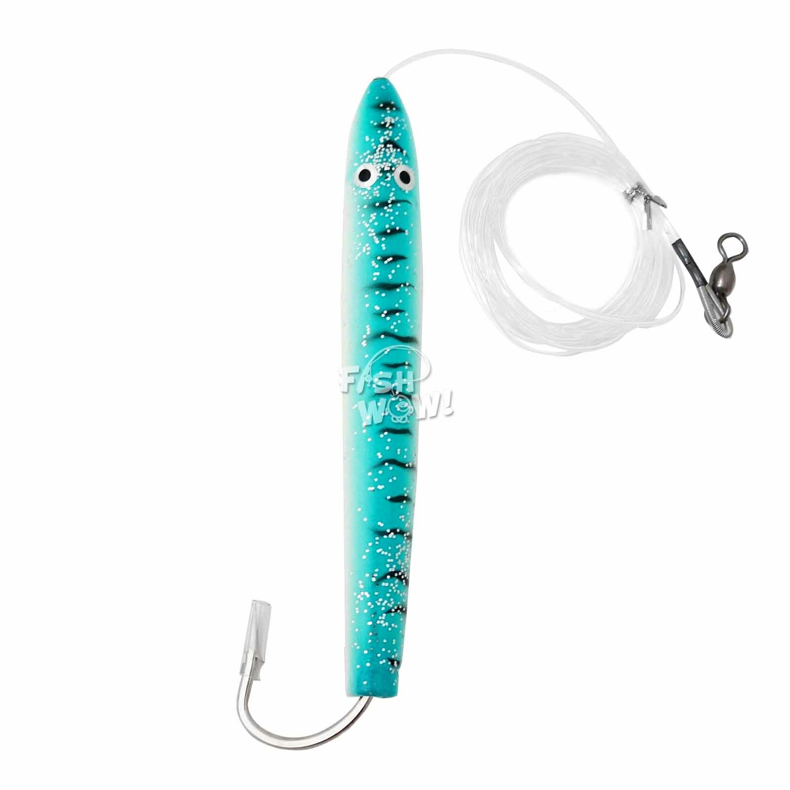 Fish WOW! 5pcs 6" Fishing Cedar Plugs Rig Tuna Mahi Trolling Wood Lure BlueWhite - Image 2