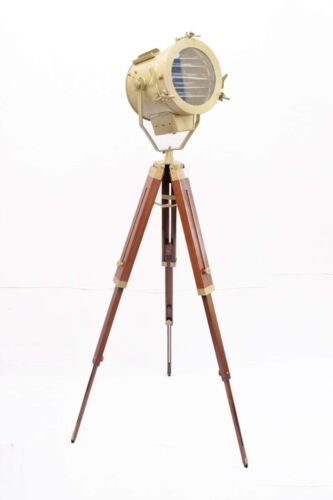 Nautical Vintage Tripod Stand Beautiful Brass & Brown Floor Lamp Christmas Decor - Picture 1 of 3