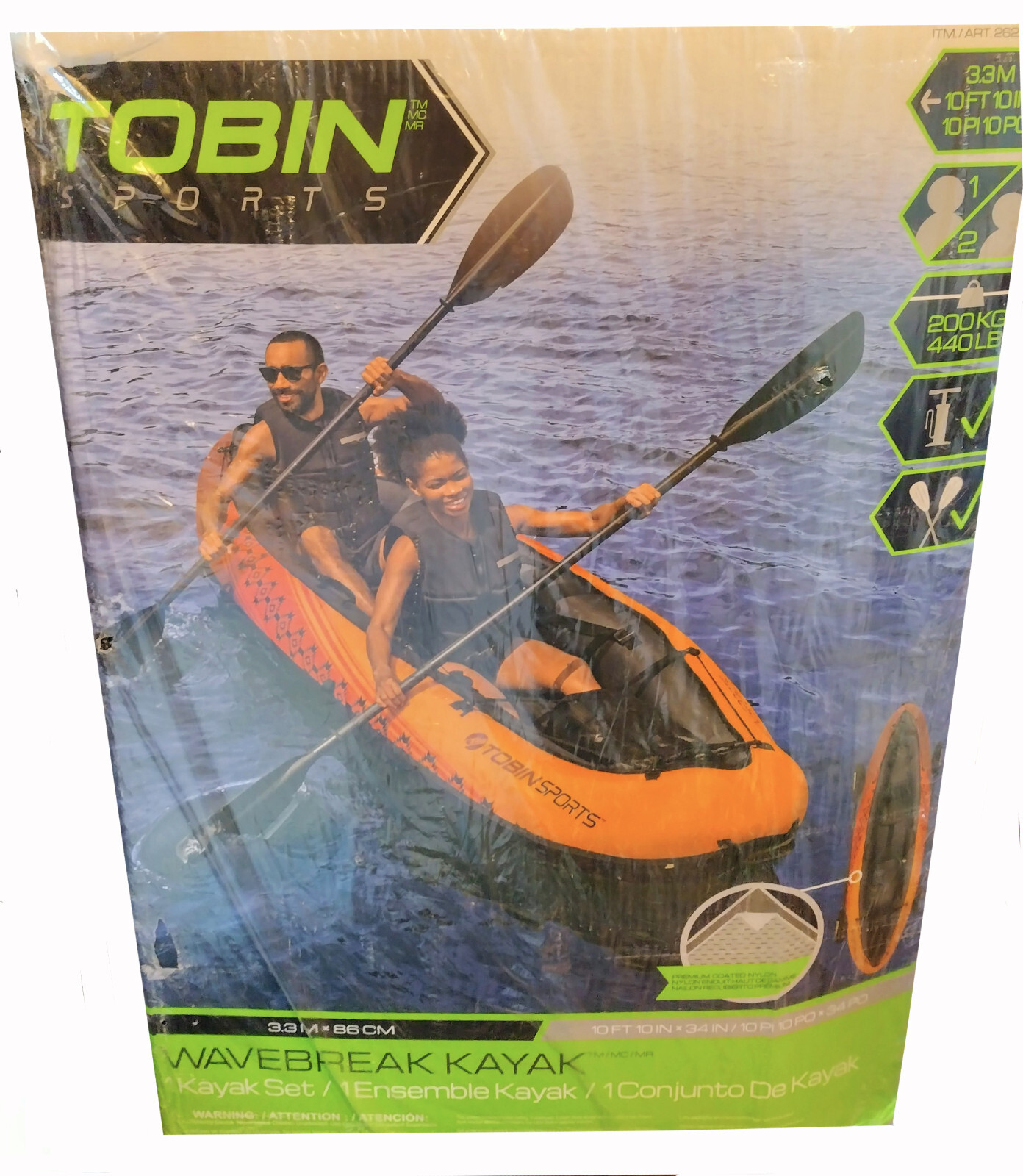 Tobin Sports Wavebreak Ensemble 2Person 10 FT Inflatable Kayak (440lb