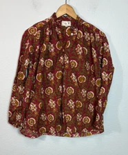 Mille Resort & Travel XX-Small Button Up Top Red Blue Floral Long Sleeve