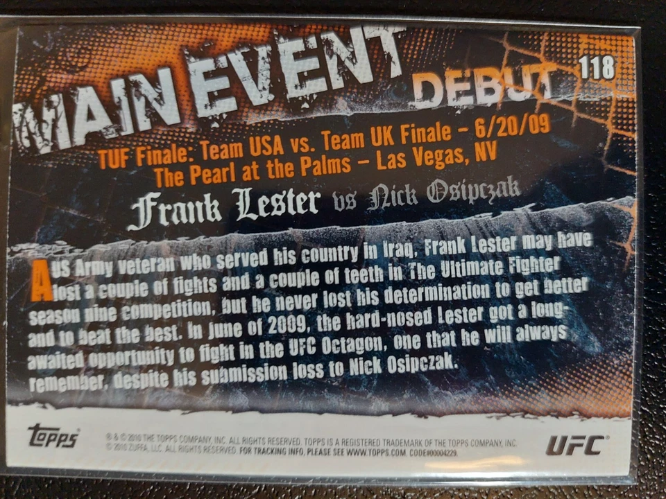 Frank Lester vs Nick Osipczak #118 2010 UFC Main Event Thick Gold Parallel - Image 2 of 2