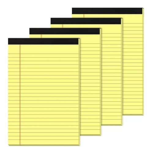 4 Pack 5x8 Inch Yellow Notepads Ruled Writing Pads for Home School Office