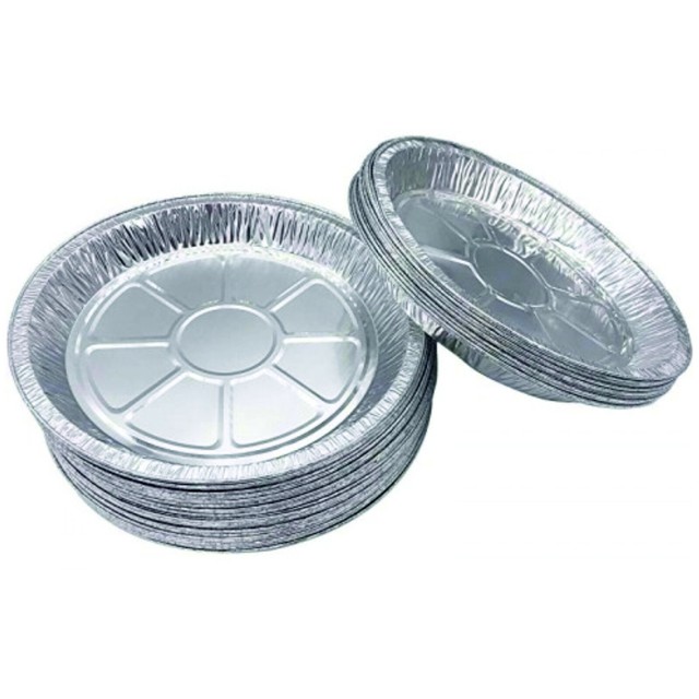 Large Aluminium 9" Foil Dishes Steak Pie Round Plate 18mm Deep X100
