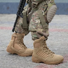 Men's Military Tactical Work Boots Side Zipper Hiking Boots Shoes