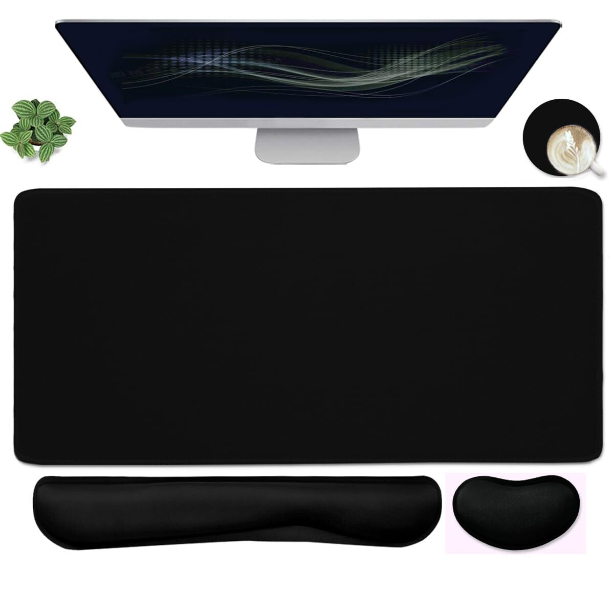 Extra-Large 4-in-1 Desk Pad with Mouse Space & Wrist Rest for Keyboard Comfort