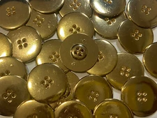 Italian Classic/Basic Metal Button Brite Gold Finish 11,13,15,18,30mm 4hole
