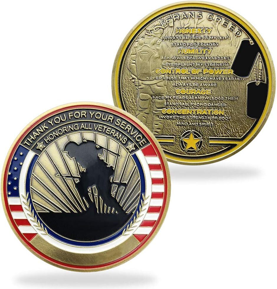U.S. Military Challenge Coin Honoring Veterans Creed Thank You For Veterans Gift