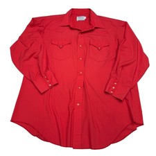 Vintage H Bar C Men's Red Pearl Snap Cali Ranchwear Shirt Made In USA 17 1/2 -33