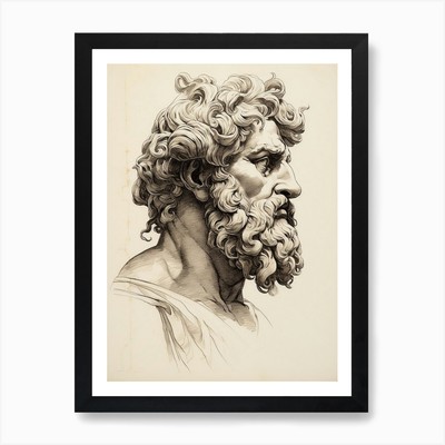 Zeus Pencil Line Drawing Art Print Framed Wall Art Poster Canvas Print Picture