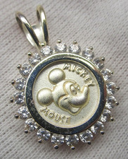 Sterling Silver Mickey Mouse Disney Charm with Cubic Zirconia Frame MINT