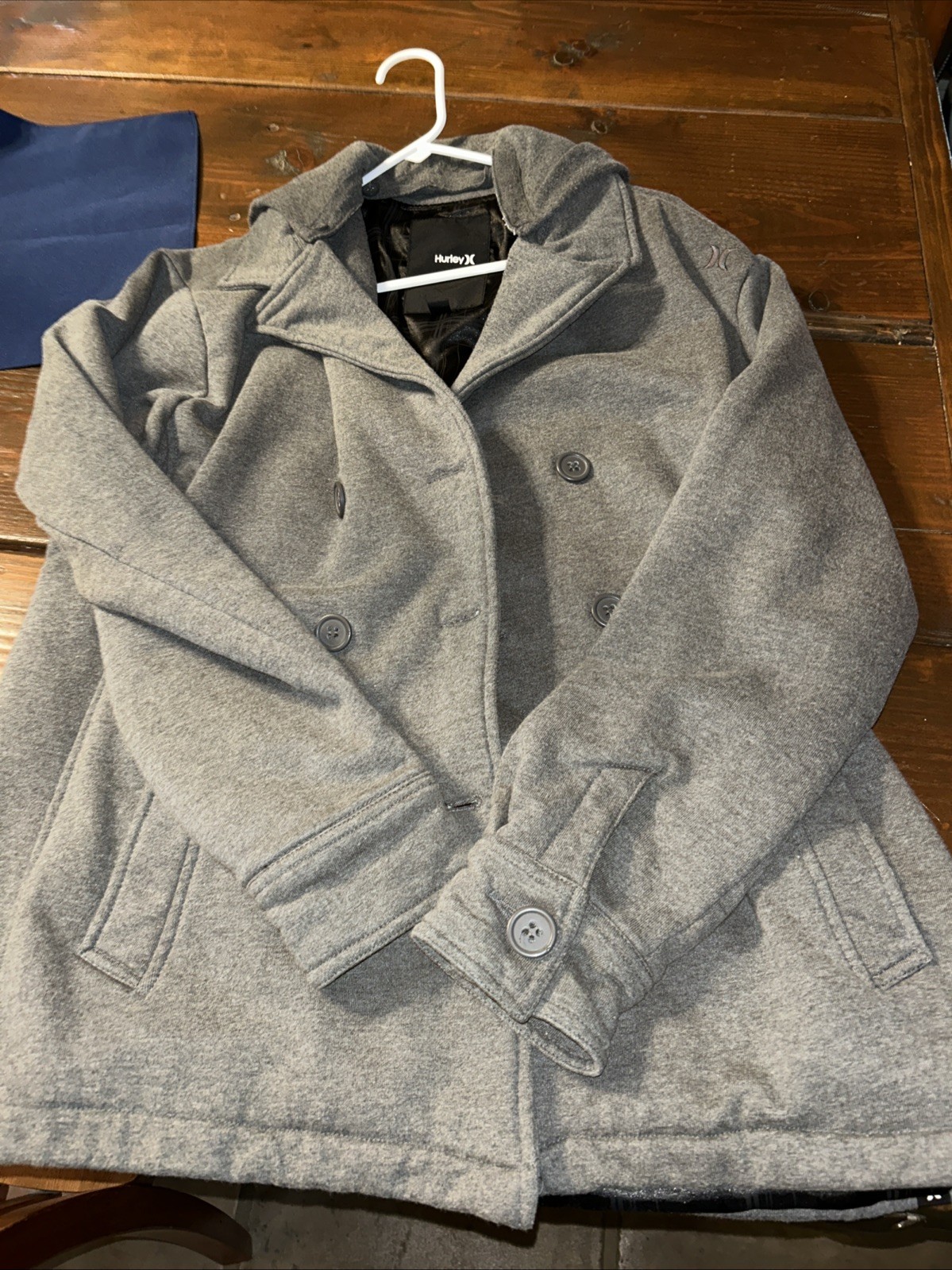 Hurley Peacoat Men's Sz XL Y2k Style Lined Detachable Hood Gray