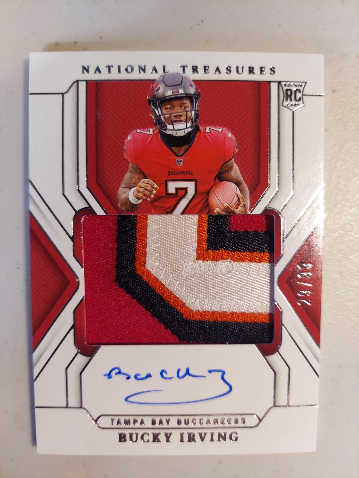 2024 Panini National Treasures #177 Bucky Irving 4 Color Patch Auto /99 RC