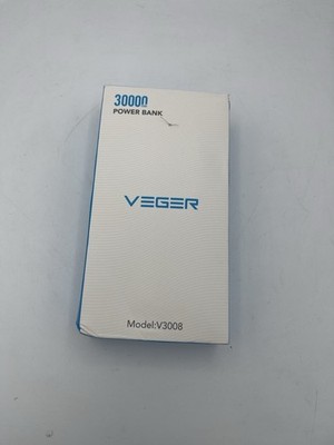 VEGER Powerbank 30000mAh, Modell V3008. In China hergestellt. Farbe ist Schwarz.