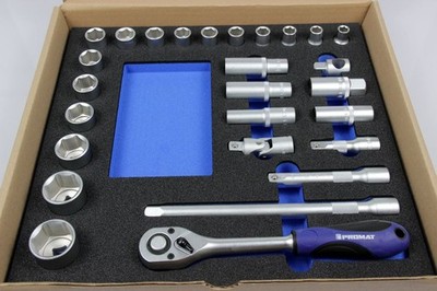 Promat 1/2'' Steckschlüsselsatz Satz 27-tlg. SW 10-32 mm Modul 370x385mm