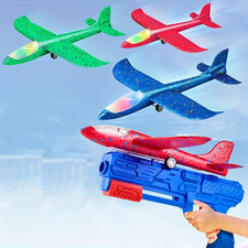 3 Pack Airplane Launcher Toys with LED Foam Gliders, Outdoor Gift for Kids 4-9