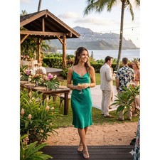 J for Justify Kelly Green Satin Special Occasion Wedding Slip Dress Size Large