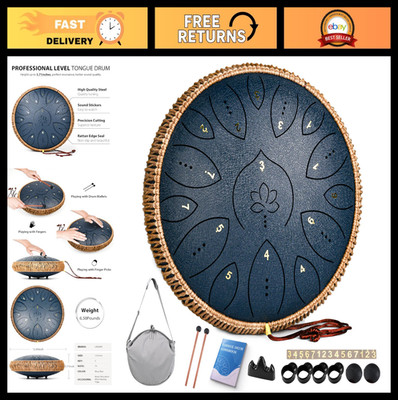 13'' Steel Tongue Drum 15 Notes, C Major Handpan, 440Hz, Includes Mallets & Bag