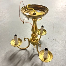 1990s Brass-Plated Colonial Revival 3-Light Mini Chandelier Ceiling Fixture