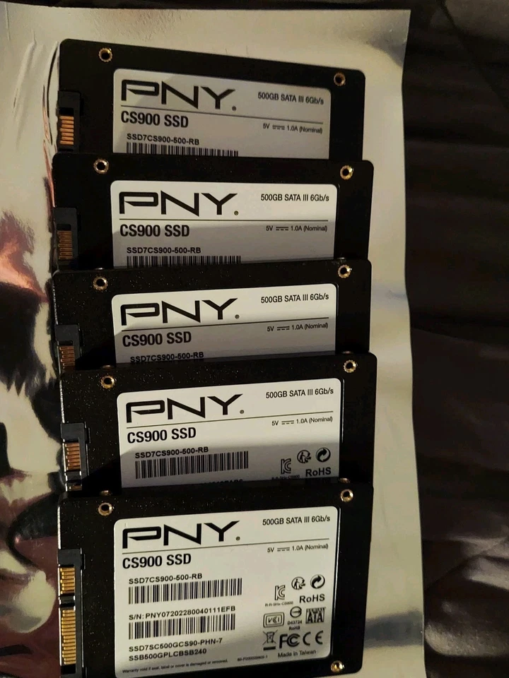 Lote a granel Cantidad 5 Totalmente Probado Bueno PNY 500GB 2.5" SATA Unidad de Estado Sólido Foto 2 de 3