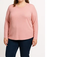 Crown & Ivy Pink Ribbed Long Sleeve Crew Neck Pullover Shirt Top XXL Casual
