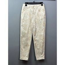 Talbots Floral Print Straight Leg Pants Women 8 PETITE Cream Tan Rose