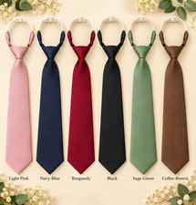 Boys Pre Tied Neckties 6 Pack 12-13 Inch Adjustable Elastic Solid Color Ties