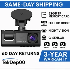 3-Lens Dash Cam 1080P HD Camera Dash Came Night Vision + 32GB TF Card Included