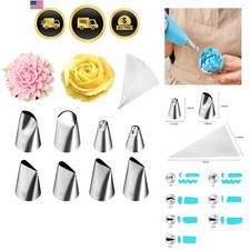 8 Pcs Rose Flower Piping Tips Set,Petal Icing Tips with 10 Pcs Disposable Pip...