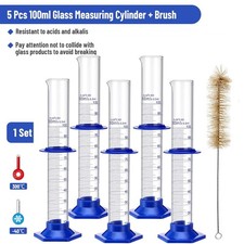 5Pcs Graduated Cylinder 100ml Measuring Cylinder Borosilicate Glass Lab Flask