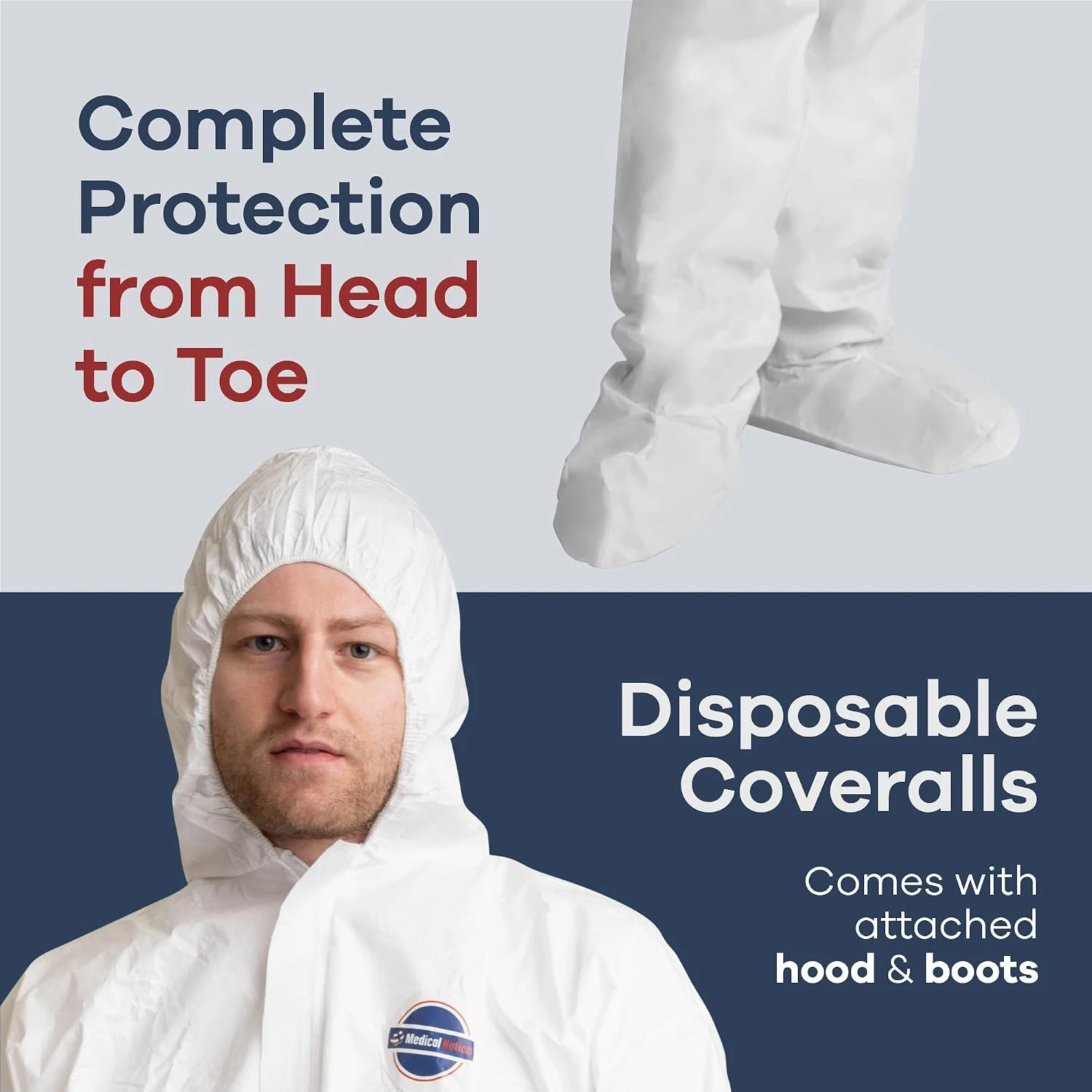Hazmat Suits Disposable | 25 Pack | Protective Coveralls with Attached Hood and - product detail image 2