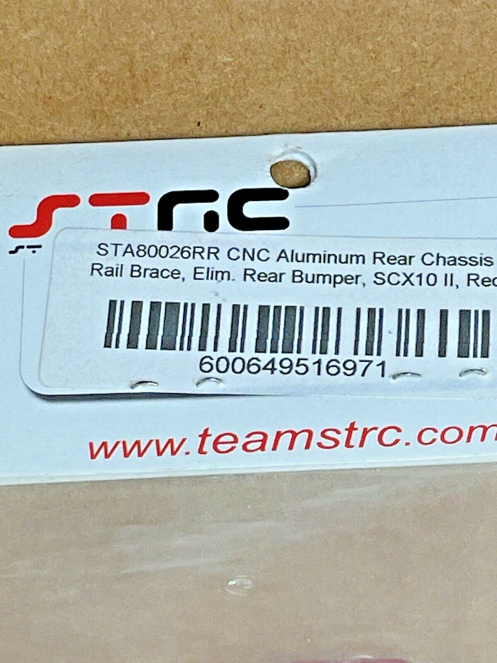 STRC 80026 Aluminum Rear Chassis Rail Brace Red SCX10 II RC Parts New Old Stock - Image 4 of 4