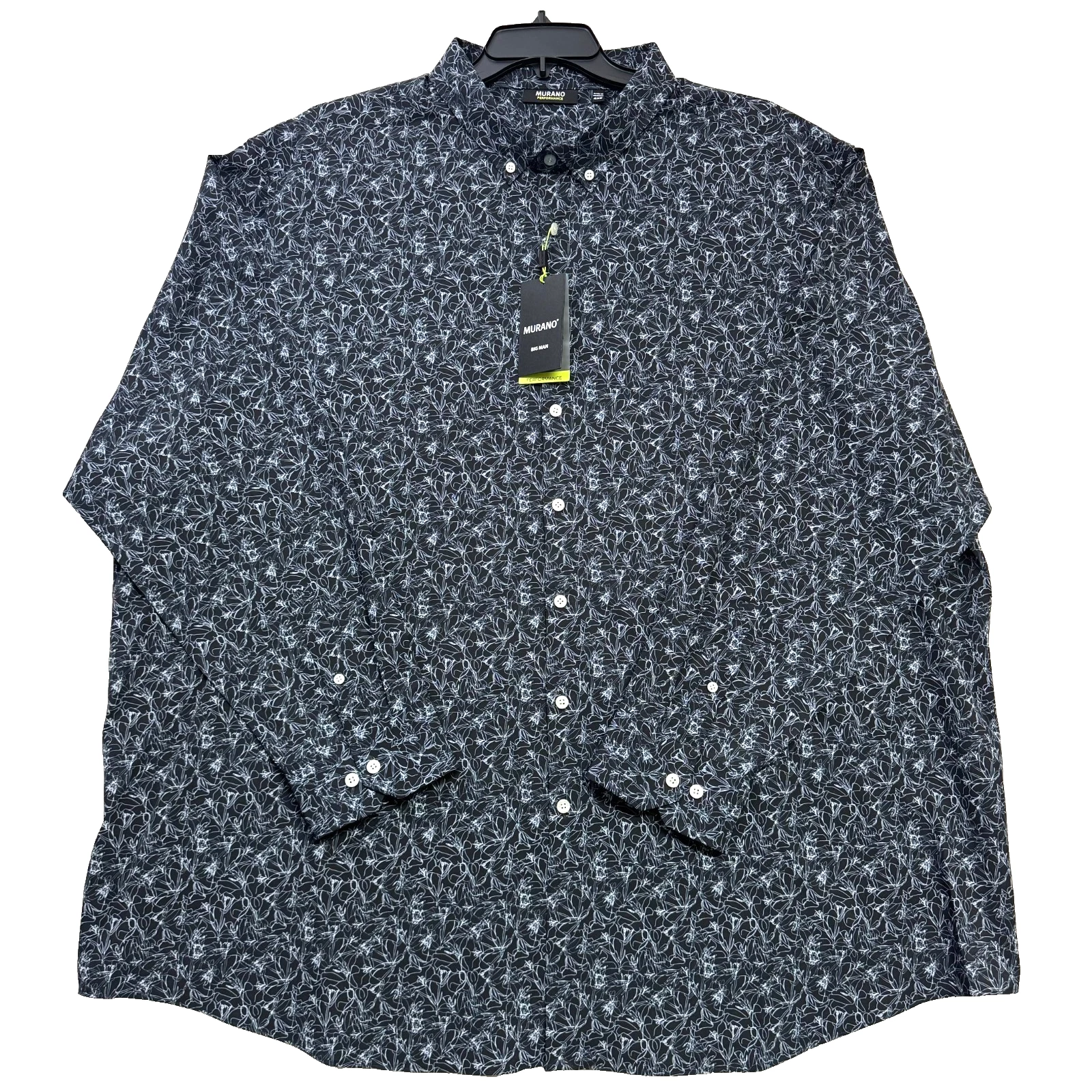 Murano Performance Mens Big Floral Print Stretch Long Sleeve Woven Shirt 4XB NWT