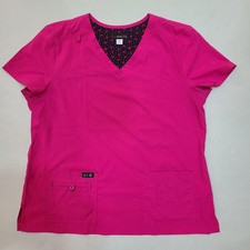 Women's Koi Basics Pink XL Medical Scrub Top V-Neck Stretch Pockets Excellent