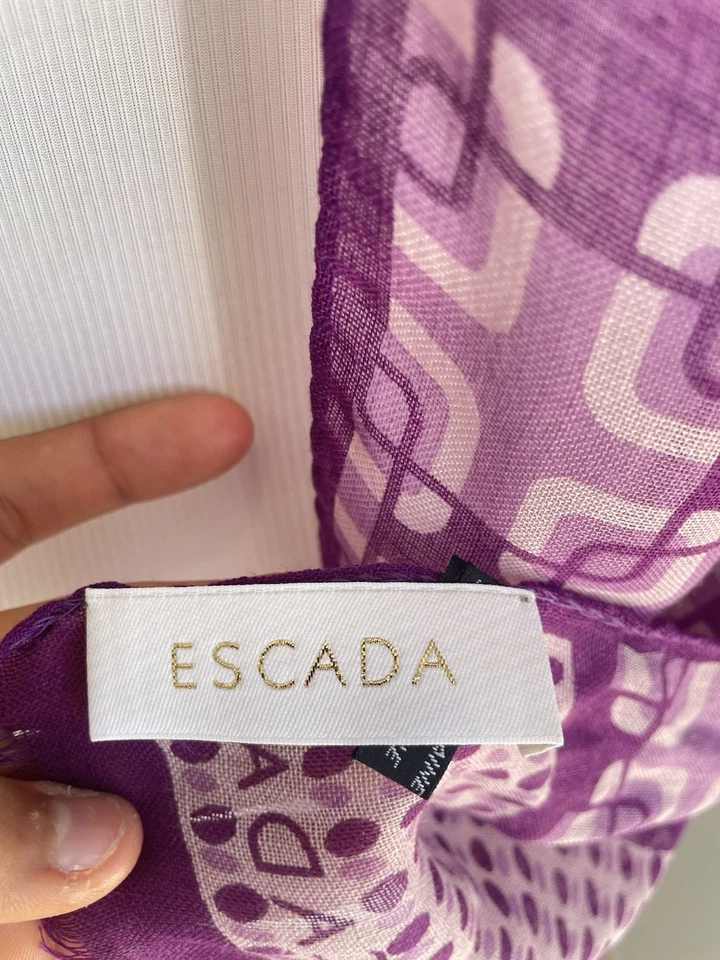 Escada Silk Scarf Pink & Purple Geometric Print Lightweight Sheer Designer#A37 - Image 4 of 4