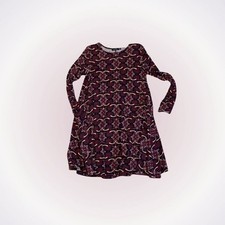 Boohoo Maroon Print Long Sleeve Swing Dress | Sz 6