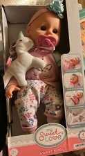 My Sweet Love Baby Doll With Magnetic Pacifier Plush Pal And Bottle - NEW