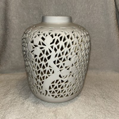 Vintage Blanc De Chine Reticulated Ginger Jar Candle Lantern Cherry Blossoms