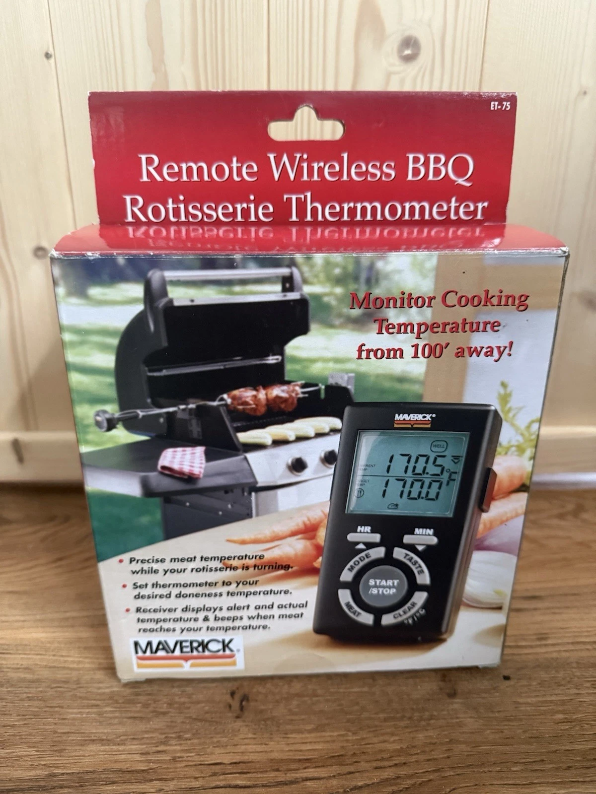 MAVERICK Remote Wireless Meat Thermometer ET-75 Rotisserie BBQ Chicken GRILLING