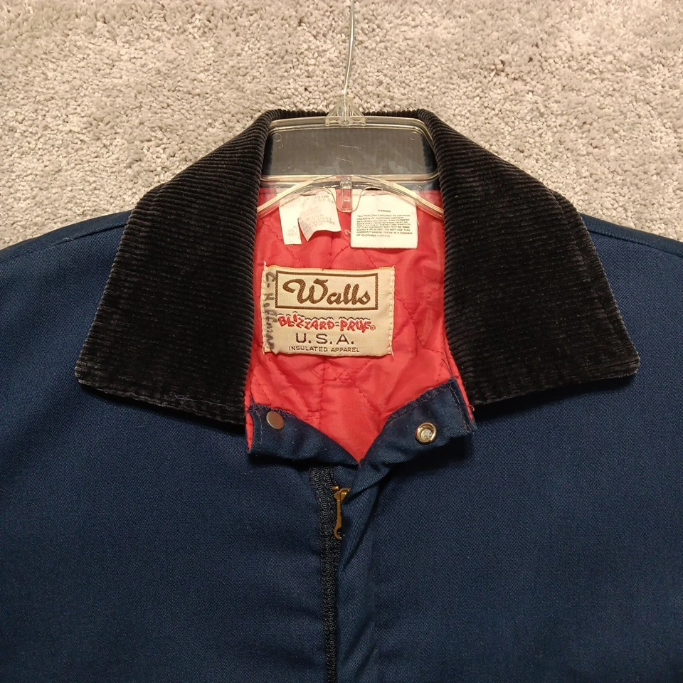 Vtg Walls Coveralls Men Large Navy Blizard Pruf Canvas Quilt Lined Made In USA - Image 2 of 4
