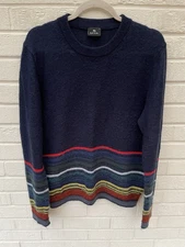 Paul Smith Jumper Mens Medium Blue Knit Striped Abstract Mohair Wool Alpaca