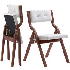 Wooden Folding Chairs Cushion Set 2 Portable Foldable Frame Office Weddi - White