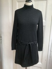 Vintage 60s Louis Feraud Black Shimmer Knit High Neck Long Sleeve Dress UK12