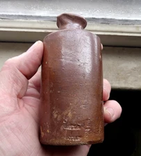 LOVATT & LOVATT 1890s STONEWARE INK BOTTLE WITH POUR SPOUT LIP