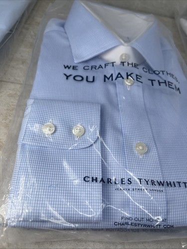 Charles Tyrwhitt Men Dress Poplin Shirt Puppytooth Classic Fit Non-Iron 16.5 /34