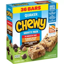 Quaker Chewy Granola Bars, 3 Flavor Variety Pack, 30.4 oz, 36 Count