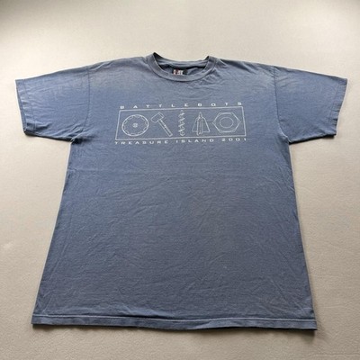 Vintage BattleBots T-Shirt Mens Large Blue Robot Game Show Treasure Island 2001