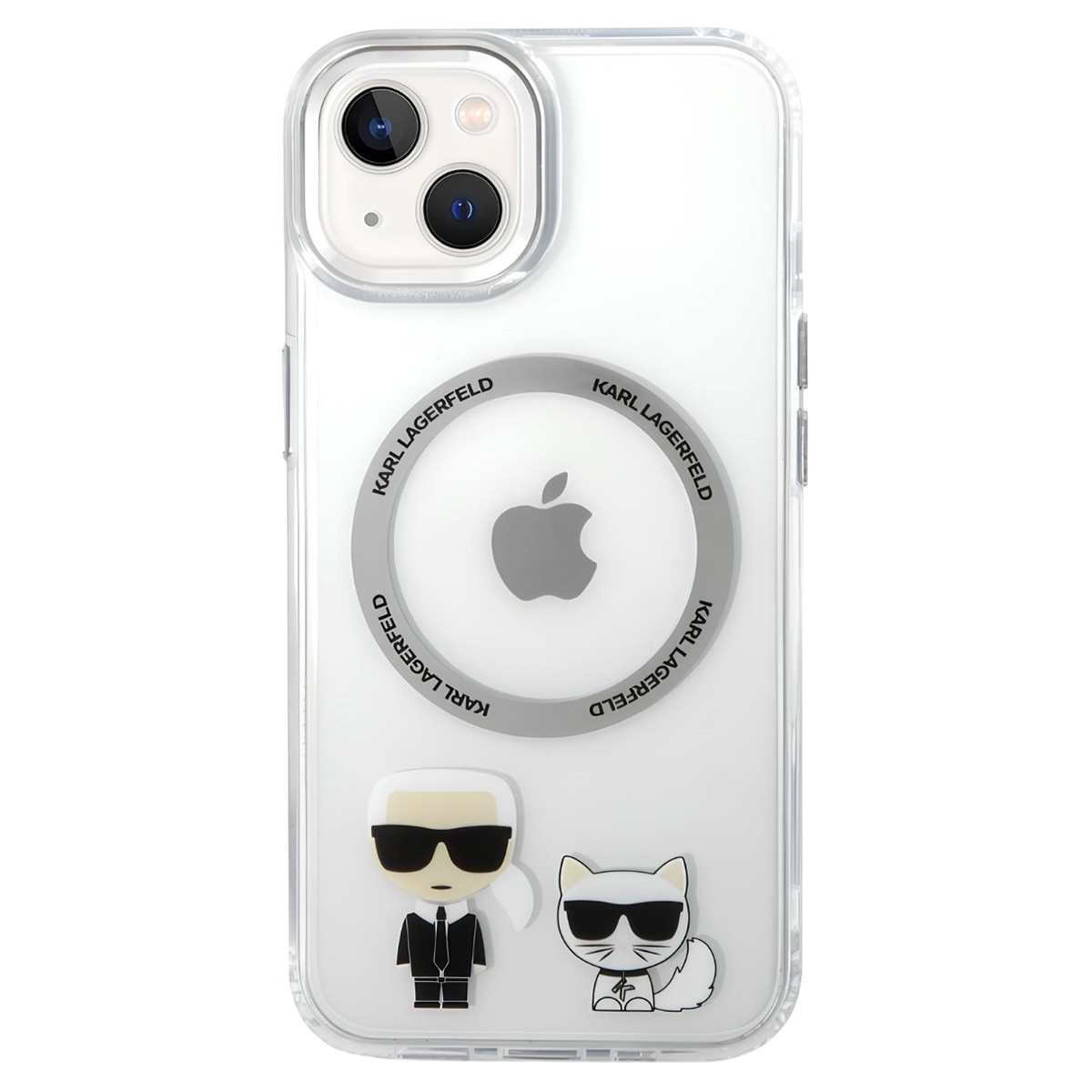 Coque iPhone 14 Plus Karl & Choupette avec bague support silicone noir