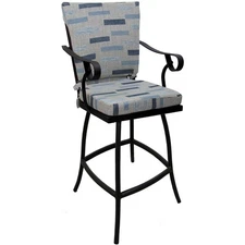 Outdoor/Indoor Counter Bar Stool 26" Jamey - B-W Blue Beige Fabric - Black Frame