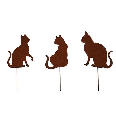 Rusty Cat Gartenpfahl Set Kreative Idee für Naturliebhaber (3 oder 4 Katzen)